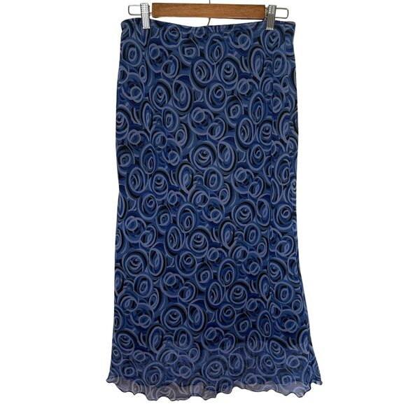 Y2K Ruffle Hem 90s Midi‎ Skirt Size Large Swirls Printed Design 35th and 10th - Picture 1 of 4